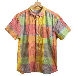 Grayers Madras Plaid Cotton Short Sleeve Button Up Shirt Preppy Multicolor M